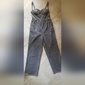 Grey Strap B.O.G Collective Jumpsuit. Gray Wash, Soft Stretchy Fabric